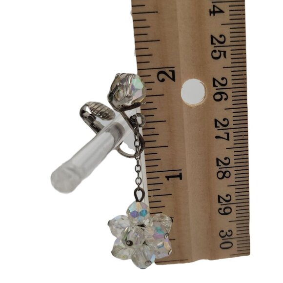 Vtg Aurora Borealis Crystal Clip-On Dangle Earrings AB Cluster Drop Statement - Picture 9 of 10